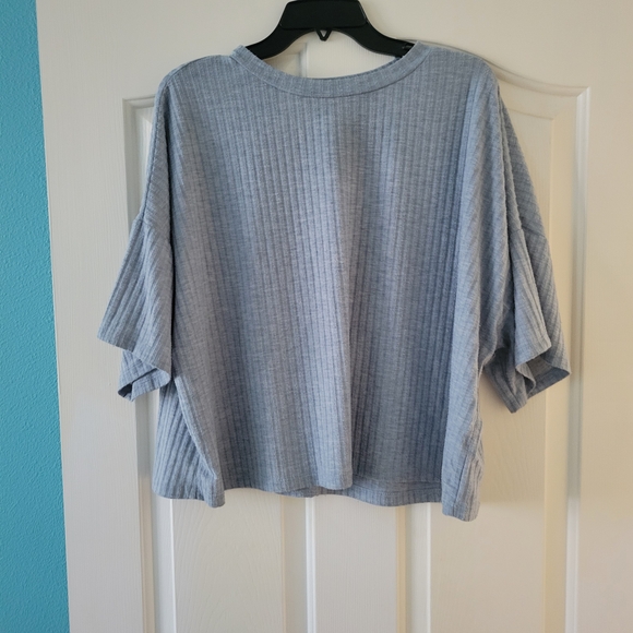 Daytrip Tops - Daytrip Light Gray Ribbed Short Sleeve Top